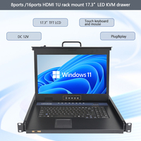 Commutateur KVM LCD 1U en rack, 8 ports + 8 câbles HD, console 17,3 pouces en stock