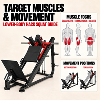 Machine à squats Hack avec plaque de repose-pieds et angles de dossier réglables pour l'entraînement de la force des quadriceps et des fessiers dans les salles de sport commerciales