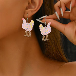 New-style Eco-friendly Acrylic Earrings - European and American Cartoon Colored Hen-shaped Earrings for Wholesale - Product Image 3
