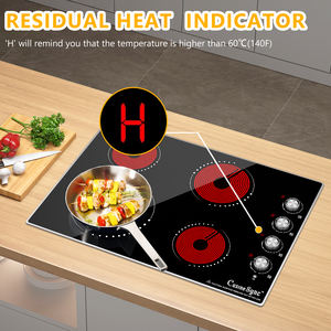 Table de cuisson électrique de 30 pouces, 4 brûleurs avec commande par bouton, table de cuisson électrique rayonnante intégrée de 7200 W, 9 niveaux de puissance, avertissement de chaleur - Product Image 6