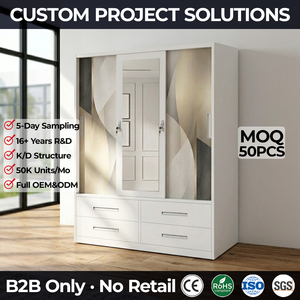 Armoire de chambre à coucher 3 portes avec miroir, motif vague abstraite, structure démontable en acier, penderie métallique, casier à vêtements - Product Image 1