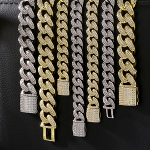 12mm Full Icedout Cubain Collier Bijoux Mode Hiphop 5A CZ Zircone Gourmette Cubain Lien Bracelet <span class=keywords><strong>Or</strong></span> <span class=keywords><strong>Blanc</strong></span> Plaqué Chaîne pour Hommes - Product Image 2