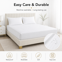 Housse de matelas ajustée en satin blanc rayé de luxe pour hôtel, anti-boulochage, lavable, protège-matelas