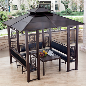 Gazebo en acier d'extérieur avec <span class=keywords><strong>auvent</strong></span> en <span class=keywords><strong>bois</strong></span>, toit en métal, toit rigide, taille personnalisable, montage facile, filet anti-rongeurs, bâtiments de jardin - Product Image 3