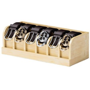 Wooden Belt Storage <b>Box</b> Multi Compartment Organizer For <b>Wardrobe</b> Tie Watch Display Standing Type With Partitions Bamboo Color - Product Image 3