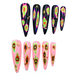 Juego de <span class=keywords><strong>Uñas</strong></span> Postizas de Lujo con Forma de Ataúd Largo y Diseño de Cielo Estrellado Rosa, <span class=keywords><strong>Uñas</strong></span> Acrílicas Artificiales de Cobertura Completa con Película Adhesiva - Product Image 2