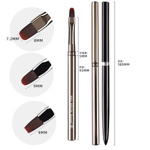 Pincel ovalado para uñas de gel UV, mango de metal cromado negro, cabezal plano y redondo, para construcción de uñas acrílicas, pintura y arte de uñas. - Product Image 3