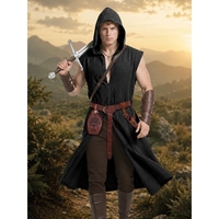 Túnica Larga Medieval, Conjunto Renacentista con Cinturón de Cuero PU, Bolsa y Soporte para Espada, para Halloween, Vikingos, LARP, Cosplay