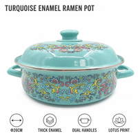 Bol à ramen Senny 26 cm en émail motif lotus avec couvercle, bassine de service à deux poignées, vente en gros usine