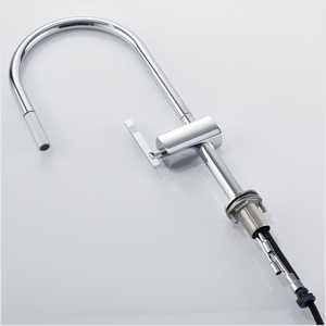 Robinet de cuisine monocommande moderne en acier inoxydable chromé, à montage sur plan, avec douchette extractible, pour eau froide et chaude, pour évier de légumes - Product Image 5
