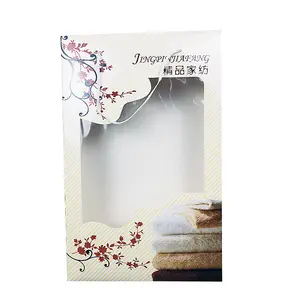 Boîte d'emballage en papier blanc ivoire pour couverture de serviettes personnalisée avec fenêtre en pvc transparent boîte à provisions en papier avec poignée pour bébé onesies