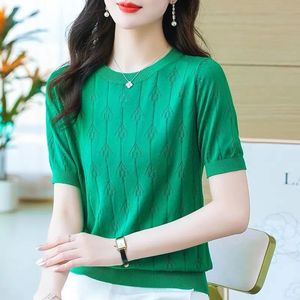 Suéter de punto holgado y fino de talla grande, estilo casual extranjero, para verano, con diseño calado que cubre la figura, top versátil, 100% poliéster, anti-bolitas. - Product Image 2