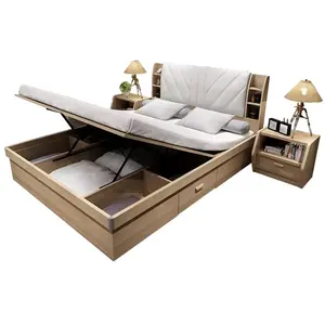 더블 침대 현대 퀸 사이즈 침대 유럽 스타일 침대 스토리지 나무 프레임 (UL-9GD098)