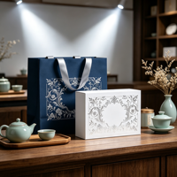Sac en papier d'art de luxe de haute qualité avec poignée en ruban, emballage de boîte cadeau en carton, boîte à thé haut de gamme, logo personnalisé, image de marque d'entreprise