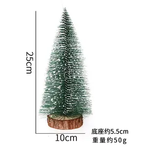 Mini Sisal Snow Frost Brush Trees Winter Mini Pine with Wooden Base Tabletop Window Ornament