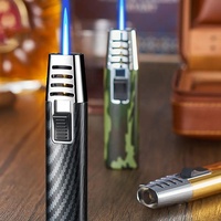Briquet à gaz en métal coupe-vent, briquet portable pour cigares, briquet à flamme jet gonflable au butane, allumage pour cuisine et barbecue