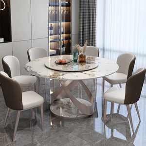 <span class=keywords><strong>Table</strong></span> à manger ronde en pierre de luxe, <span class=keywords><strong>table</strong></span> à manger ronde brillante haut de gamme pour petit appartement minimaliste moderne avec plateau tournant. - Product Image 5