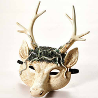 Masque de mascarade en bois de cerf mousse Forêt verte Accessoire de costume d'Halloween en PVC