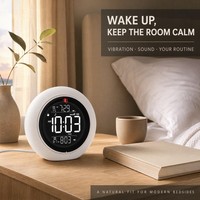 Runder LCD-Vibrationsalarm mit Countdown-Musikalarm, wiederaufladbarer Tischuhr, anpassbar
