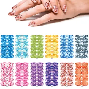 Free Shipping YMY Amazon New 12 Colors Gradient Blooming Nail Strips Adesivos Para Unhas De Gel Smudge Marble Nail Wrap Sticker