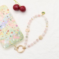Chaîne de téléphone anti-perte en perles de verre, motifs Patte de chat et personnages animés, pierre naturelle, rose girly, breloque de téléphone, accessoire universel pour