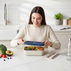 Contenedor Rectangular de Silicona de Grado Alimenticio Premium de 1300 ml, Compartimento Único, Apto para Calentar en Microondas, Lonchera con Ventilación de Aire - Product Image 6