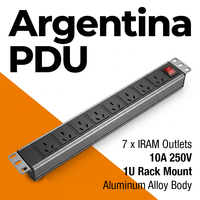 PDU de distribution d'alimentation 19 pouces 1U pour montage en rack, modèle Argentina Basic, 10A 250V, en alliage d'aluminium, pour armoire de serveur