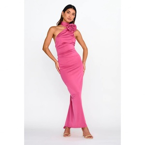 เดรสไหมพรมสีเขียวประดับลูกปัดแบบสายเดี่ยว ยาวปานกลาง แขนกุด ดีไซน์หรูหรา เซ็กซี่ สไตล์ลำลอง สำหรับฤดูร้อน ขายส่ง - Product Image 3