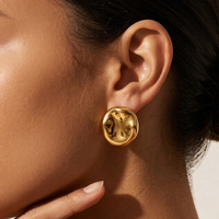 Pendientes Personalizados de Acero Inoxidable Martillado, Aretes Irregulares de Oro, Joyería de Disco Redondo Orgánico, Chapado en Oro de 18K, Fabricante Profesional