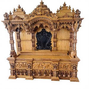 Templo de Madera Tallado a Mano con Acabado Natural para el Hogar, Gran Mandir de Madera de Teca para el Hogar, Compre un Templo de Madera de Teca con Cúpula Superior - Product Image 5