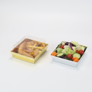 Questeco Nâu vuông salad kraft giấy Cheesecake hộp 12x11x6.5cm Takeaway hộp salad ăn sáng Sushi thực phẩm khay với nắp nhựa - Product Image 2