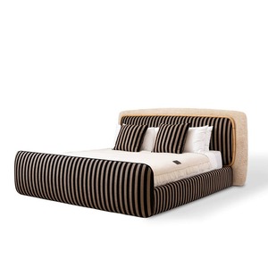 Italian Style Color Block <b>Double</b> <b>Bed</b> for Cloud <b>Bed</b> Postmodern Minimalist Black <b>White</b> Striped Villa Bedroom Custom Guangdong Colo - Product Image 1