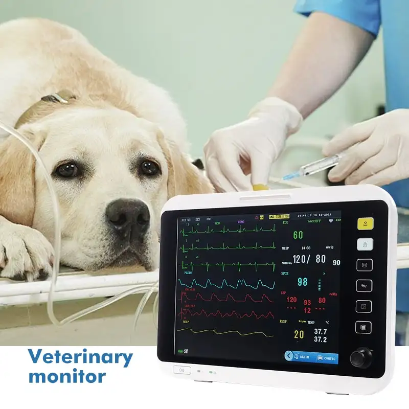 Bicho veterinário multipara monitoramento etco2, monitor ecg resp nibp, monitor veterinário portátil com operação multiingual