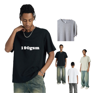 T-shirt en coton 190 g/m² pour homme, coupe oversize, couleur unie, col rond, manches courtes, décontracté, jersey uni, coupe régulière, respirant, tricoté, devant L - Product Image 1