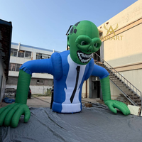 Monstre géant gonflable vert en forme de crâne de 5 m avec lumière LED, figurine gonflable de zombie pour supermarché et place publique pour Halloween