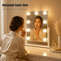 Miroir de Maquillage Lumineux avec Haut-Parleur Bluetooth, Base Large, Intensité Réglable par Touche, Rechargeable Type-C, Cadeau Hôtelier, Miroir de Coiffeuse, Marque Privée