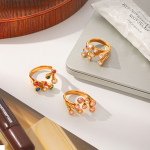 Anillo H&C para Mujer, Tendencia 2026, Nuevas Llegadas, Diseño Rama de Coral, Chapado en Oro de 18K, Acero Inoxidable, Esmeralda Creada en Laboratorio, Corte Esmeralda - Product Image 6