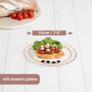 MATANA 20 pièces Assiettes à dessert jetables écologiques biodégradables en plastique 19 cm Bordure <span class=keywords><strong>or</strong></span> rose Robuste Petite Mariage Noël - Product Image 2