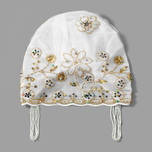 Tessuto di maglia perline tubo abbinato a diamante cappello per Dubai arabia <span class=keywords><strong>musulmano</strong></span> Hijabs da donna in pizzo ricamo perle cappelli - Product Image 5