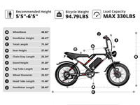 Vélo électrique hybride CDD S8 20 pouces, batterie lithium 48V, moteur roue arrière 250W, V8 Fatbike V20 250W, vélo électrique de ville et de montagne