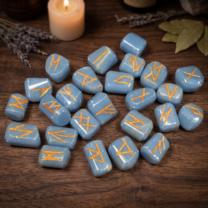 Pierres de runes gravées en fluorite bleue, polies, formes libres, symboles dorés, ensemble de cristaux d'art de collection, ensemble Reiki, pierres précieuses en promotion - Product Image 2