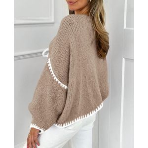 Veste tendance pour femme PRETTYGARDEN, automne-hiver, tricot épais, manches longues bouffantes, cardigan à nouer devant, imprimé automne - Product Image 1