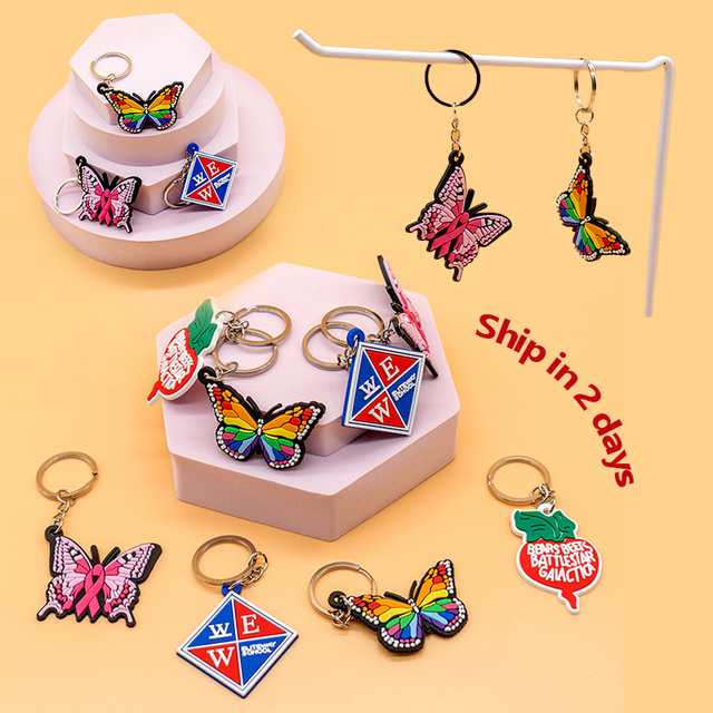 Trending Products 2025 Wholesale Custom Rubber Butterfly Movie Series Creative Souvenir Bag Charms Keychains for Promotions
