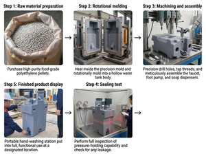 Station de lavage des <span class=keywords><strong>mains</strong></span> mobile et portable <span class=keywords><strong>avec</strong></span> double vasque et <span class=keywords><strong>réservoir</strong></span> d'eau - Product Image 5