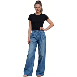 Pantalon en jean taille haute pour femme, coupe large, tendance - Product Image 6