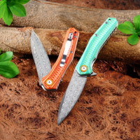 Couteau pliant GT-DM055 personnalisable en acier Damas G10 coloré, pour le camping en plein air, la survie, couteau accrocheur