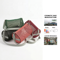 Sac de maquillage cylindrique en maille respirante pour commande en gros, organiseur de cosmétiques visible avec fermeture éclair, pochette de toilette pour voyage, plage, gym