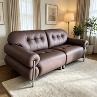Canapé compact 2 places en cuir véritable, design moderne capitonné, pieds en acier inoxydable, ensemble modulaire de luxe pour appartement, salon, maison