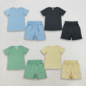 Ensemble de vêtements pour bébés garçons, hauts à manches courtes jaunes en coton et short - Product Image 5