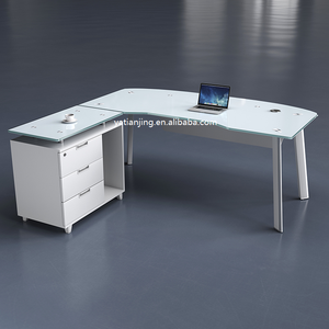 Good Prices Metal Legs <strong>3</strong> Drawer With Cabinet Glass Desk Modern Manager <strong>Table</strong> Home Office <strong>Computer</strong> Desk - Product Image 5